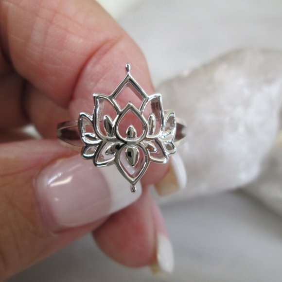 Lotus Flower Ring>925 Lotus Blossom Ring,Sterling Lotus Flower Ring,925 Sterling - Picture 2 of 6